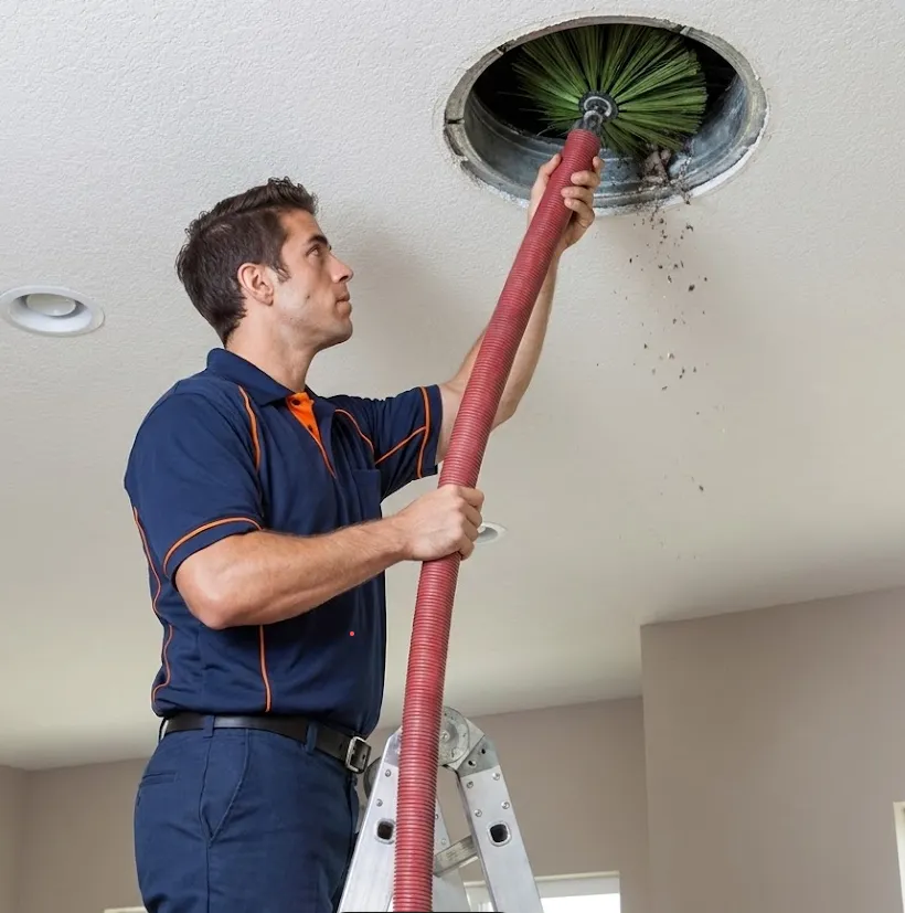 Technician cleaning air ducts